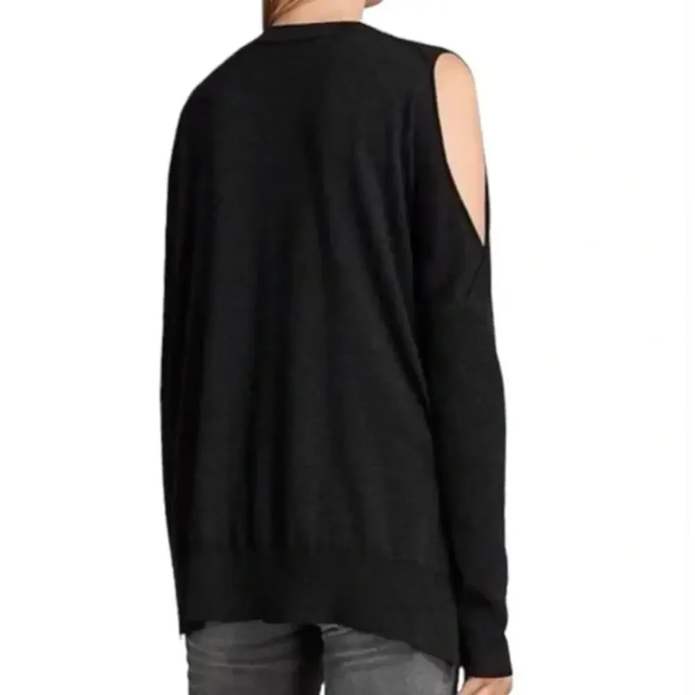 AllSaints Reya Jumper Dark Gray Sweater Cold Shoulder‎ Large Designer Casual